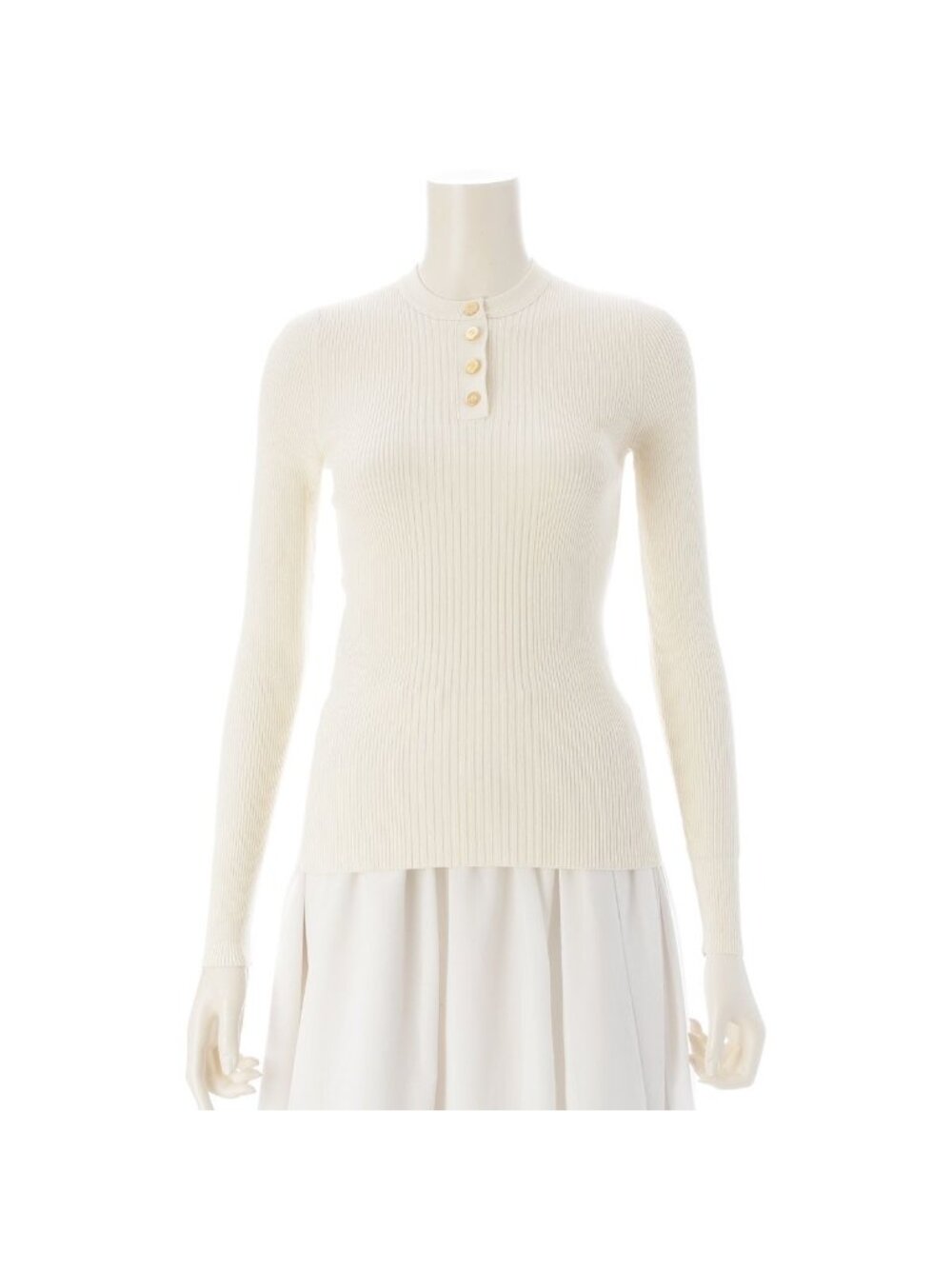 Gucci Viscose GG Button Henley Neck Knit Top Ivory Sweater